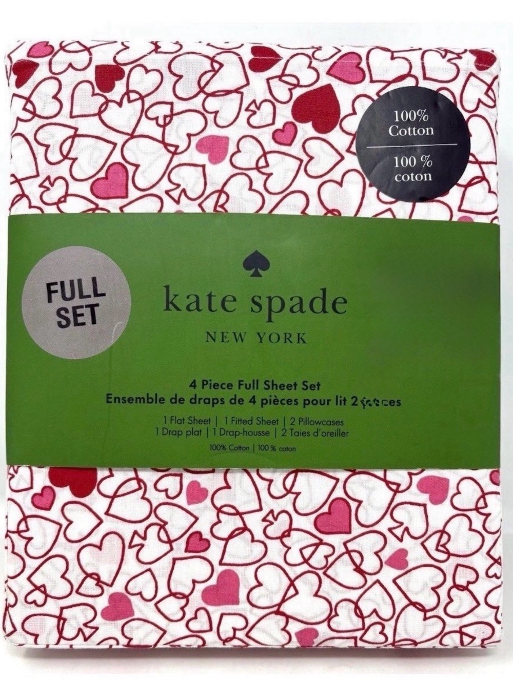 💕 Kate Spade Red Pink Heart Print Sheet Set ~ FULL